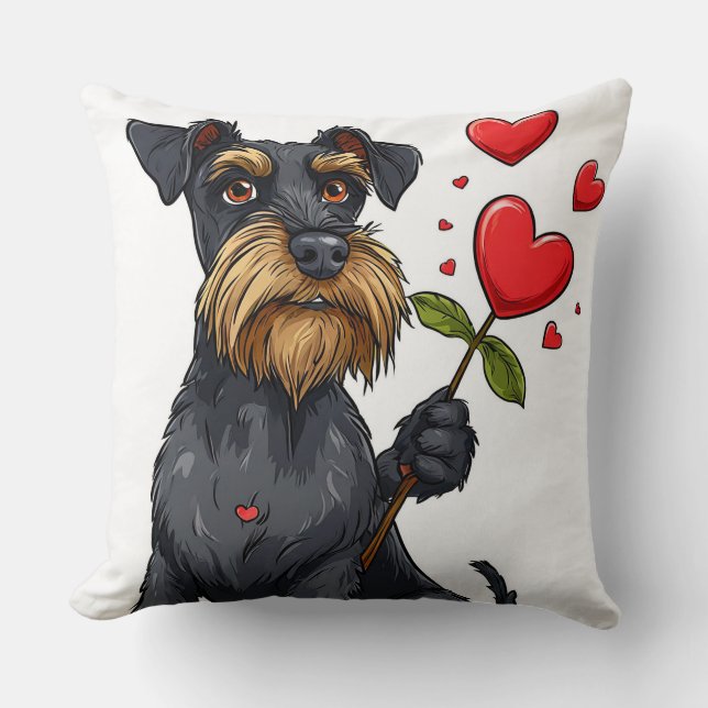 Cartoon dog with a flower throw pillow (Front)