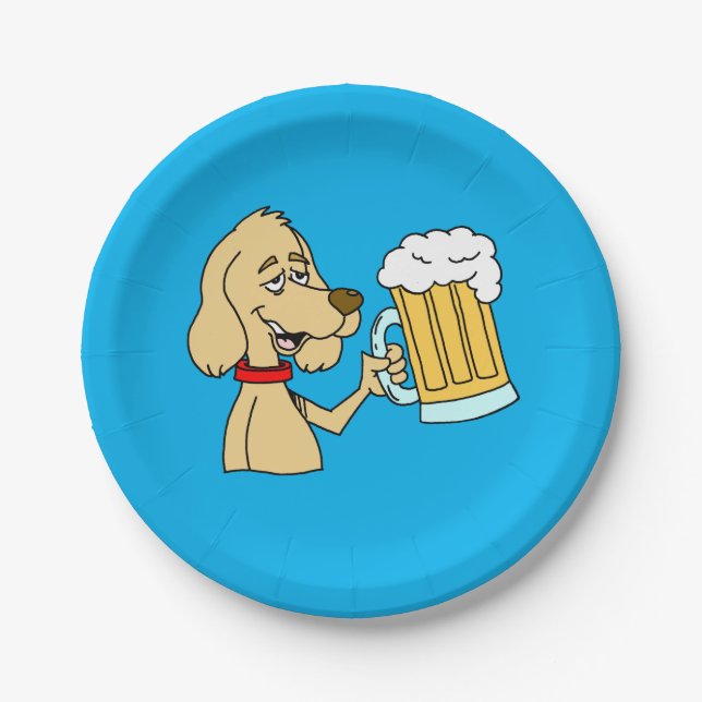 Cartoon Dog With Beer Paper Plates (Front)