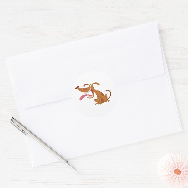 Cartoon Dog with Big Smile and Tongue Out Classic Round Sticker (Creator Uploaded)