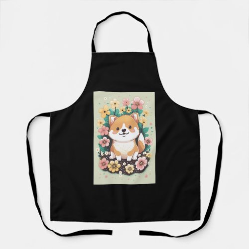 Cartoon Dog with Flowers _ Design 5  Apron