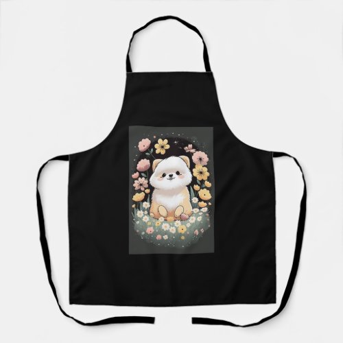 Cartoon Dog with Flowers _ Design 6  Apron