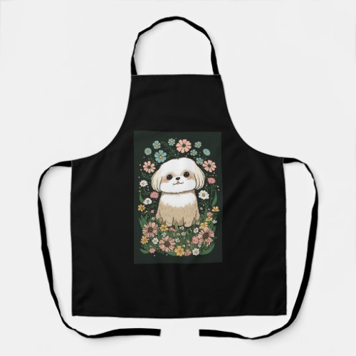 Cartoon Dog with Flowers _ Design 7  Apron