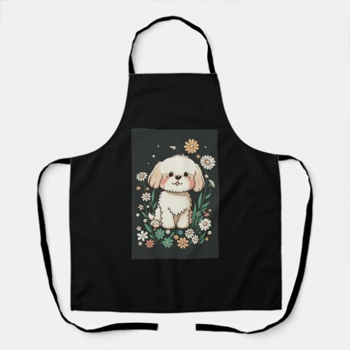 Cartoon Dog with Flowers _ Design 8  Apron