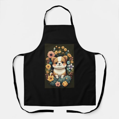 Cartoon Dog with Flowers _ Design 9  Apron