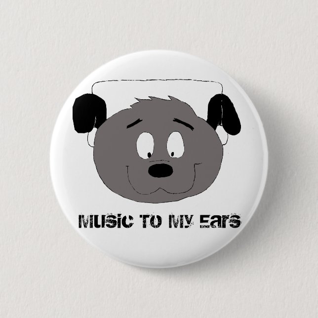 Cartoon Dog With Headphones Pinback Button (Front)