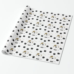 Cartoon Dog with Paw Prints Wrapping Paper
