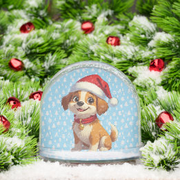 Cartoon Dog with Santa Hat Christmas Snow Globe