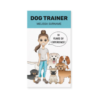 Cartoon Dogs And A Girl Personalizable Dog Trainer Business Card