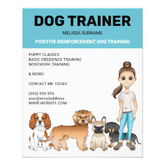 Cartoon Dogs And A Girl Personalizable Dog Trainer Flyer