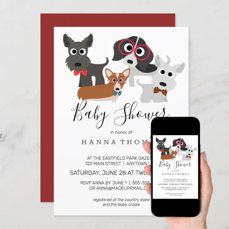Cartoon Dogs Baby Shower Invitation | Zazzle