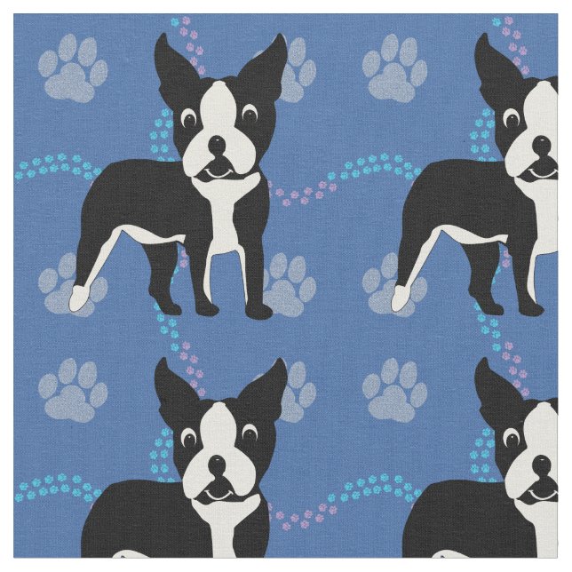 Cartoon Dogs - Boston Terrier v3 Fabric (Close Up)