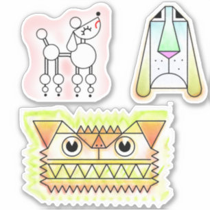 Cartoon Dogs Custom-Cut Vinyl Sticker Set