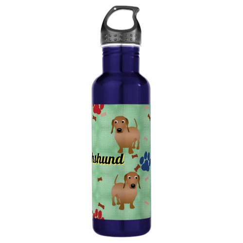 Cartoon Dogs _ Dachsund Red Tiled v1 Stainless Steel Water Bottle