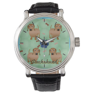 Cartoon Dogs - Dachsund Red Tiled v1 Watch