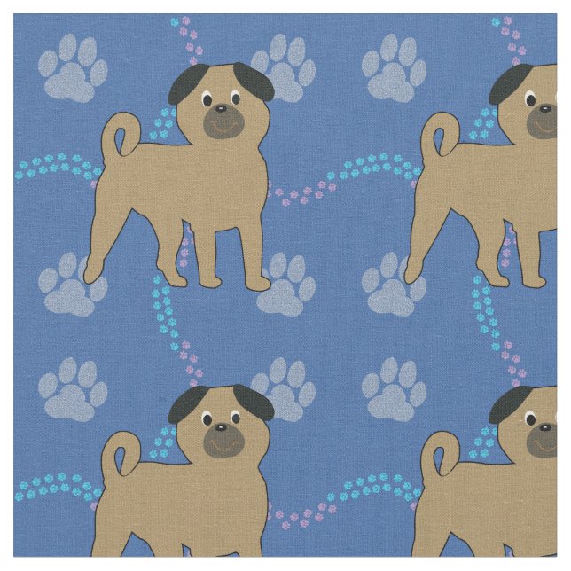 Cartoon Dogs -  Pug v1 Fabric (Close Up)