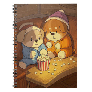Cartoon dogs puppies with popcorn notebook