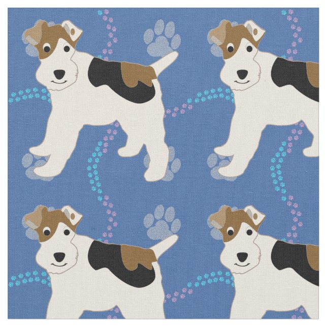 Cartoon Dogs - Wire Fox Terrier v1 Fabric (Close Up)