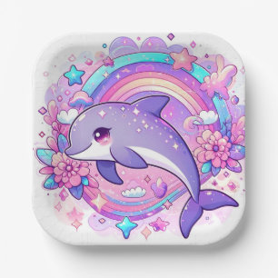 Cartoon Dolphin Baby Shower Paper Plates