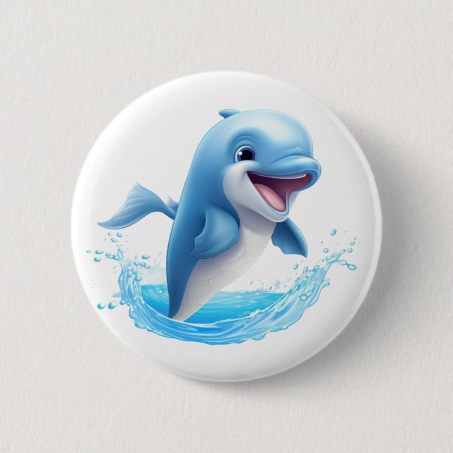 Cartoon dolphin illustration button (Front)