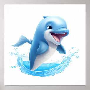 Cartoon dolphin illustration poster