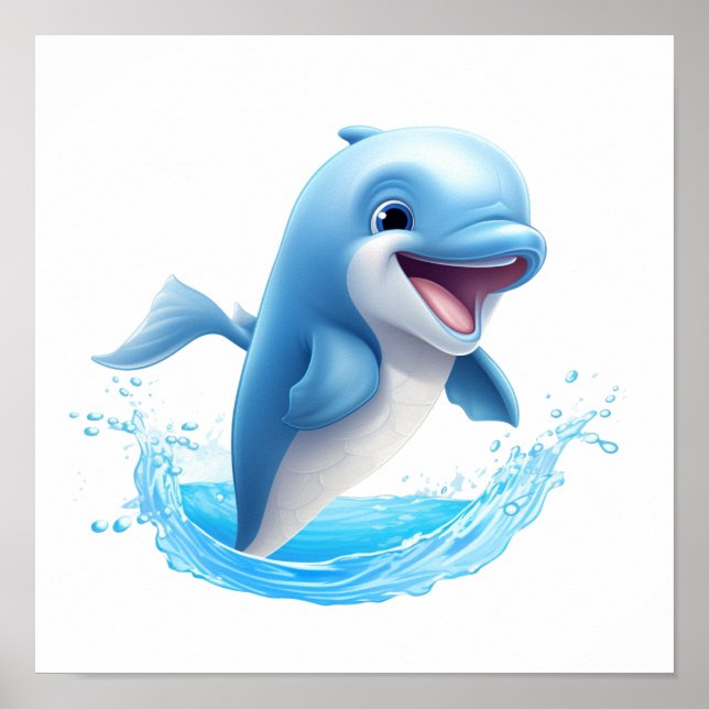 Cartoon dolphin illustration poster (Front)