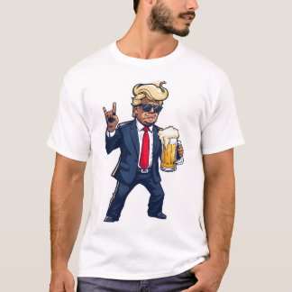 Cartoon Donald Trump In Dynamic Pose With Beer Mug T-Shirt
