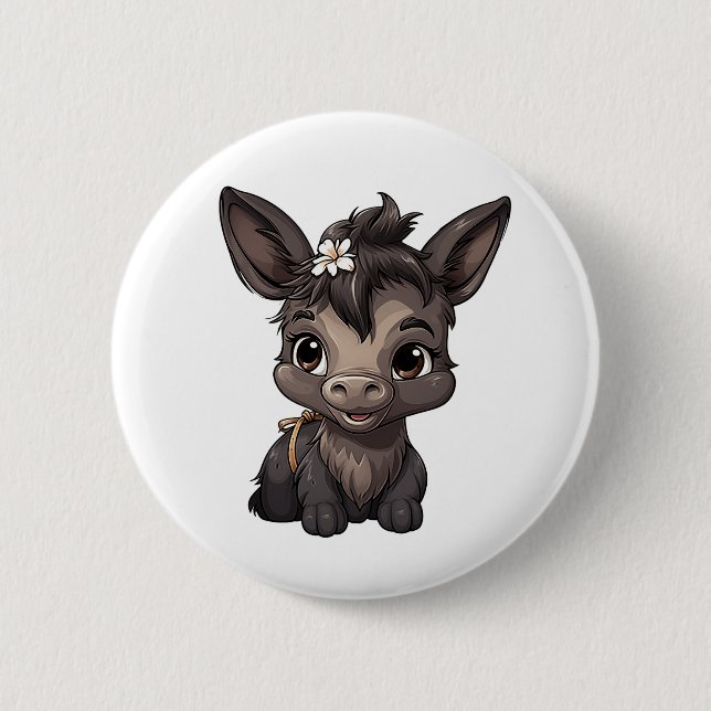 Cartoon donkey illustration button (Front)