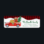 Cartoon Doodle Dogs Red Christmas Truck Label<br><div class="desc">Cute Cartoon Goldendoodle and Red Doodle dogs in Vintage Hand Painted Red Christmas Truck - snow and rustic red and black buffalo check background.
Personalized festive adorable unique golden and red doodle lovers holiday christmas address label.</div>