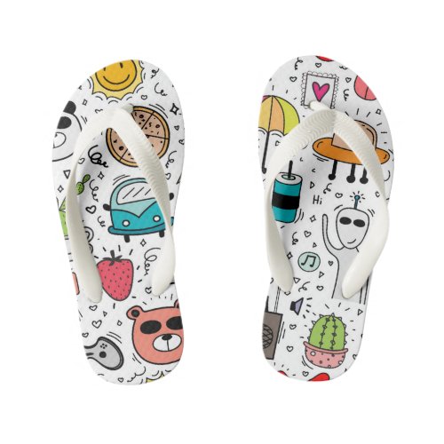 Cartoon Doodle Kids Flip Flops