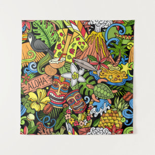 Cartoon doodles Hawaii seamless pattern. Backdrop