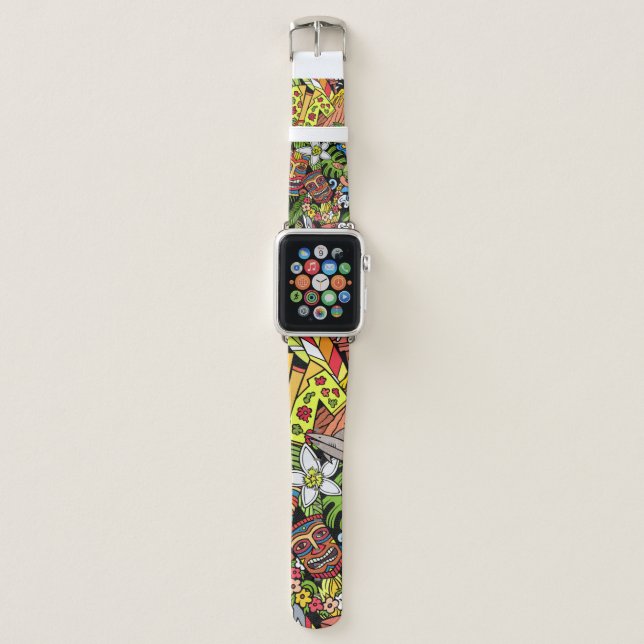 Cartoon doodles Hawaii seamless pattern. Backdrop  Apple Watch Band (Front)