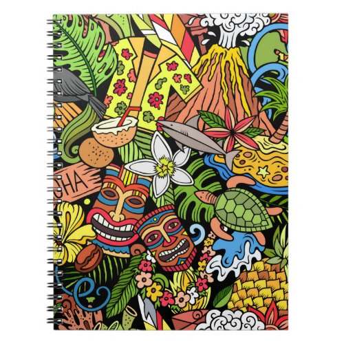 Cartoon doodles Hawaii seamless pattern Backdrop  Notebook