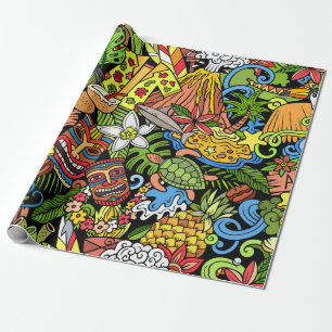 Cartoon doodles Hawaii seamless pattern. Backdrop  Wrapping Paper