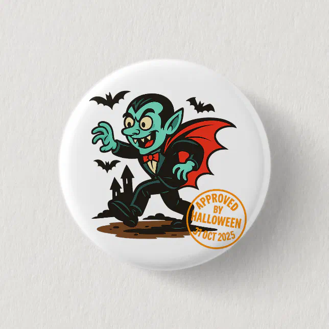 Cartoon Dracula Vampire – Approved by Halloween Button | Zazzle
