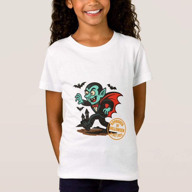 Cartoon Dracula Vampire – Approved by Halloween T-Shirt (Front)