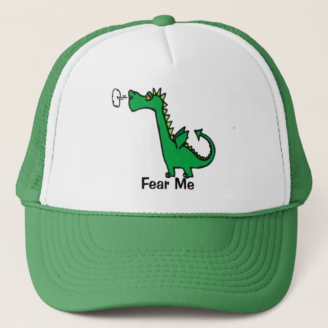 Cartoon Dragon Fear Me Trucker Hat (Front)