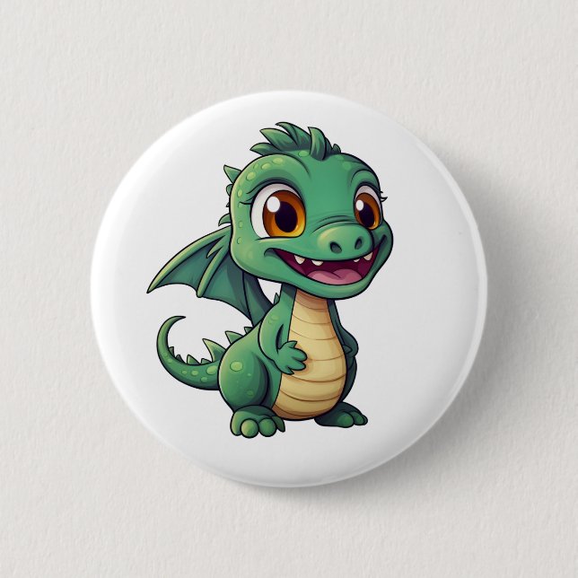 Cartoon dragon illustration button (Front)