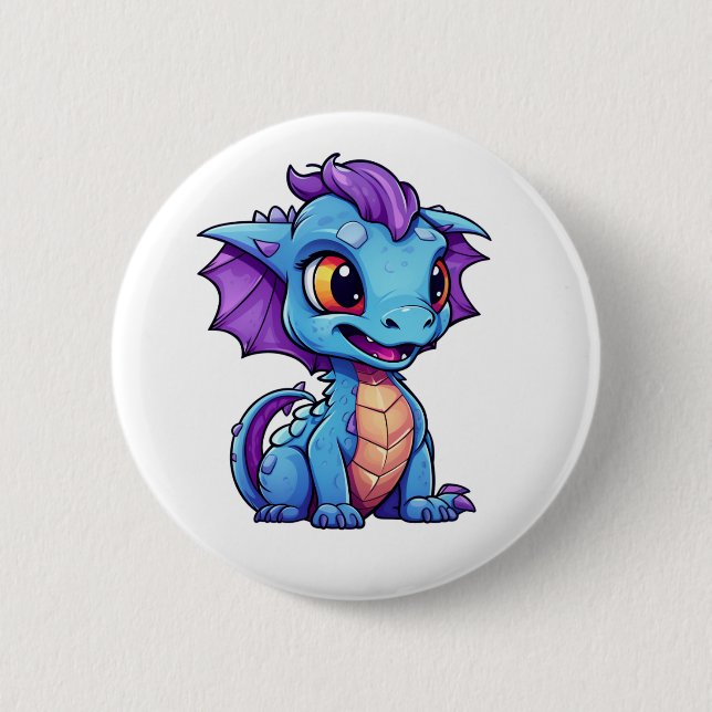 Cartoon dragon illustration button (Front)