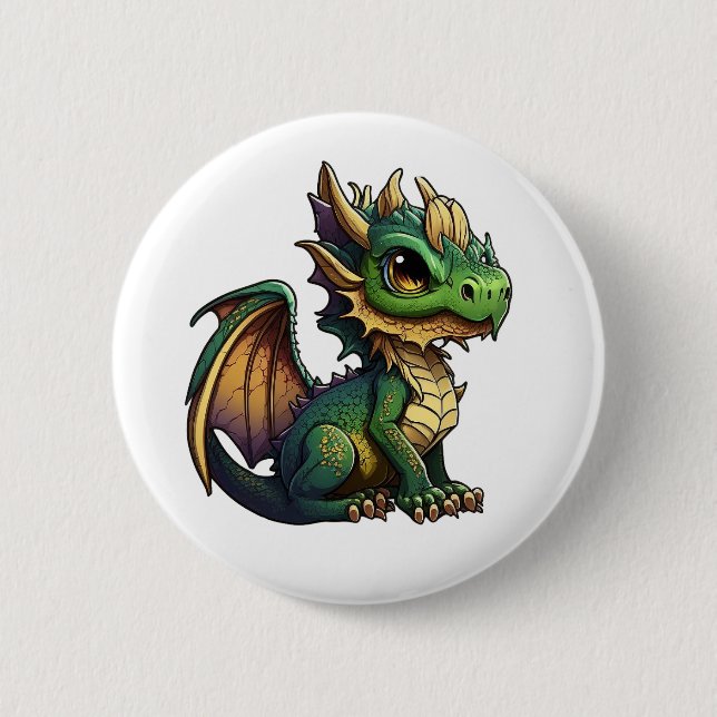 Cartoon dragon illustration button (Front)