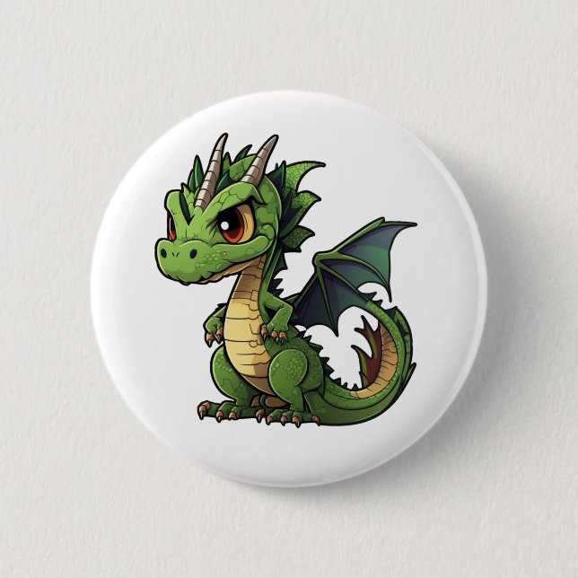 Cartoon dragon illustration button (Front)