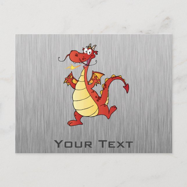 Cartoon Dragon; Metal-look Postcard (Front)