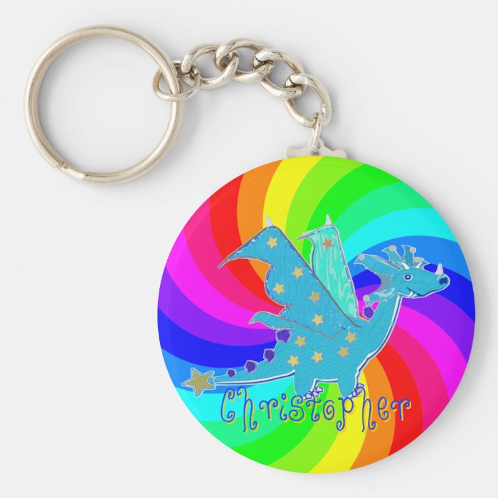 Cartoon Dragon Rainbow Keychain for Kids with Name