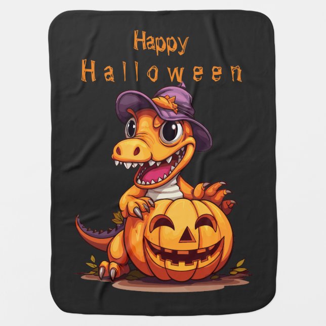 Cartoon dragon with a Halloween pumpkin Baby Blanket (Front)