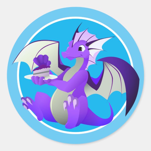 Cartoon Dragon with Cake Blue Stickers (Front)