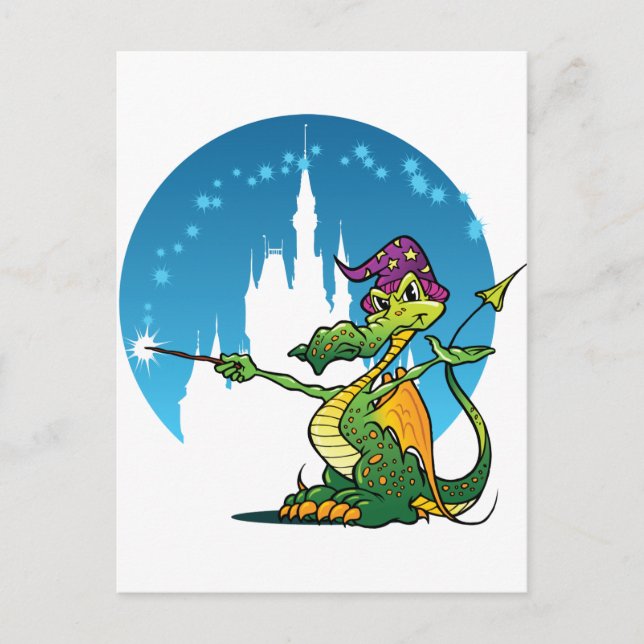Cartoon Dragon Wizard Postcard (Front)