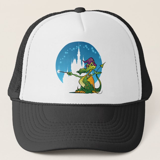 Cartoon Dragon Wizard Trucker Hat (Front)
