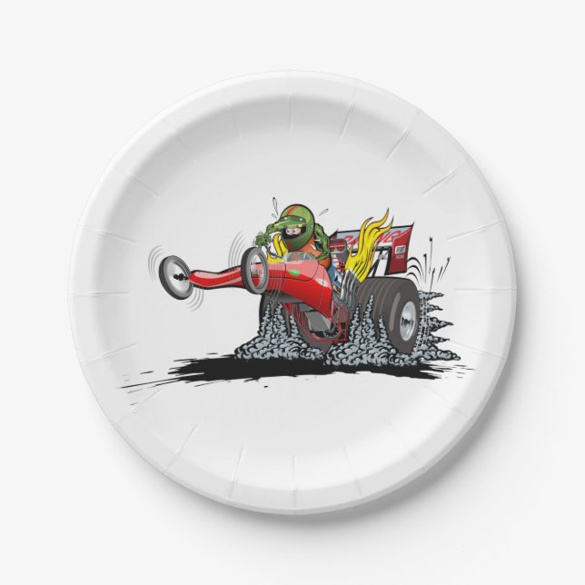 Cartoon dragster paper plates (Front)