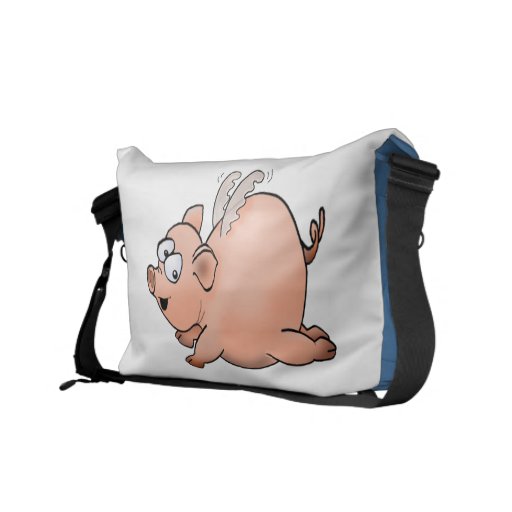 Cartoon drawing of a pig with wings flying courier bag | Zazzle