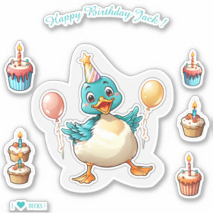 Cartoon Duck - Happy Birthday Personalized Sticker