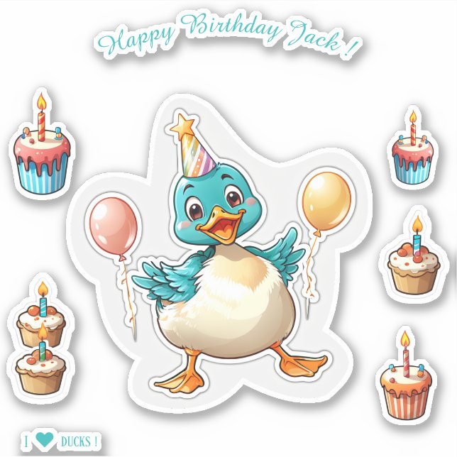 Cartoon Duck - Happy Birthday Personalized Sticker (Front)